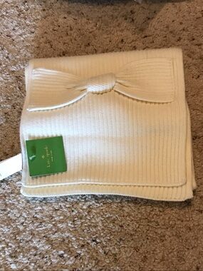 kate spade Ivory Knit Scarf with Bow Detail